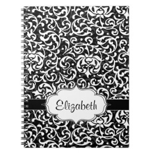 Elegant Vintage Tudor Garden Damask Pattern Anteckningsbok Med Spiral