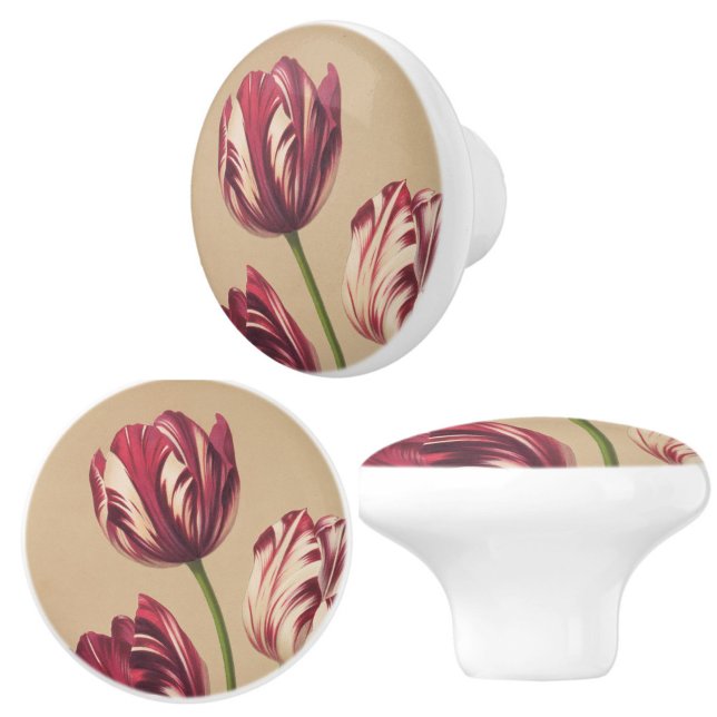 Elegant Vintage Tulip Art Blommigt Botaniskt Knopp (These vintage burgundy wine tulip knobs will add botanical elegance to your furniture or cabinets!)