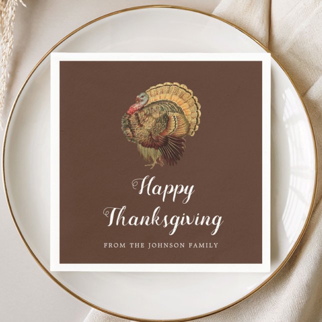 Elegant Vintage Turk Happy Thanksgiving  Pappersservett (Elegant Vintage Turkey Happy Thanksgiving Napkins)