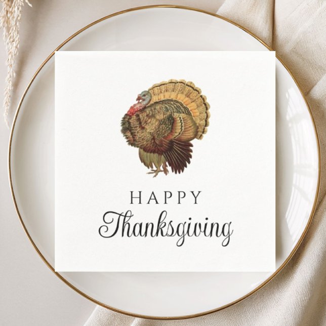 Elegant Vintage Turkiet Glad Thanksgiving Pappersservett (Elegant Vintage Turkey Happy Thanksgiving Napkins)