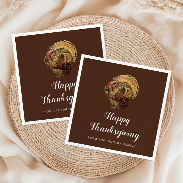 Elegant Vintage Turkiet Happy thanksgiving Pappersservett (Elegant Vintage Turkey Happy Thanksgiving Napkins)
