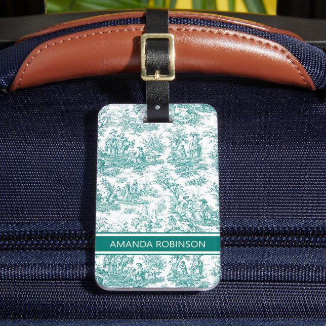 Elegant vintage turkos toile de jouy bagagebricka (Framsida Insitu 2)