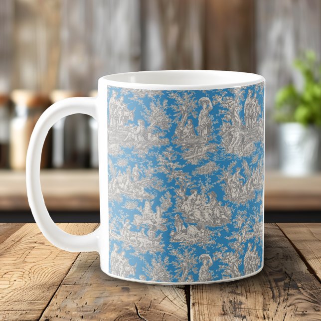 Elegant Vintage Turkos Toile Fransk Landsbygd Kaffemugg (Skapare uppladdad)