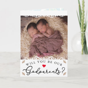 Elegant Vintage Twin Photo Godparent Frieri Kort
