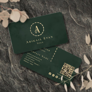 Elegant Vintage Unik Monogram Mörkgrön Smaragd Visitkort