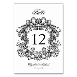 Elegant Vintage Vapensköld Black White Bröllop Bordsnummer