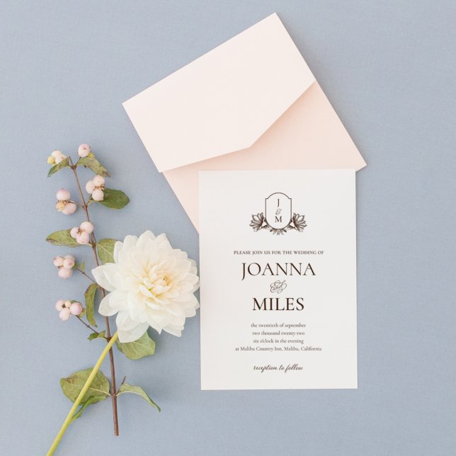 Elegant Vintage Vapensköld Botaniskt monogram Bröl Inbjudningar (Skapare uppladdad)