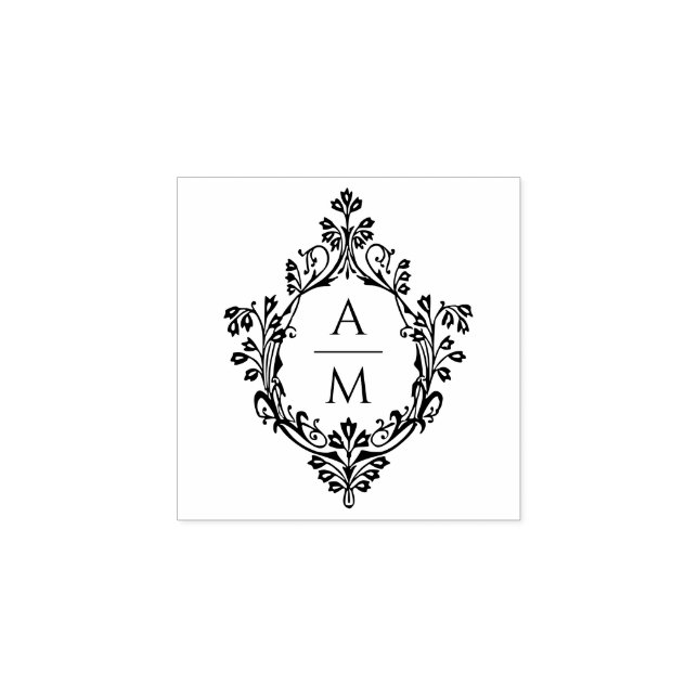 Elegant Vintage Vapensköld Bröllop Monogram 2 Init Stämpel (Tryck)