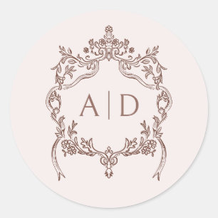 Elegant Vintage Vapensköld Bröllop Monogram Runt Klistermärke