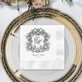 Elegant Vintage Vapensköld Monogram Bröllop Pappersservett