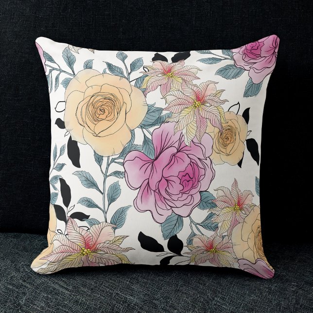 Elegant vintage vattenfärg ro blommönster kudde (Skapare uppladdad)