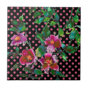Elegant vintage vattenfärgen rosa ros polka dots kakelplatta