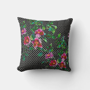 Elegant vintage vattenfärgen rosa ros polka dots kudde