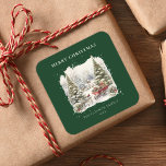Elegant Vintage VattenfärgsJulgranar Fyrkantigt Klistermärke<br><div class="desc">För ditt behov av presentanpassning. En vintage vattenfärg Julgranar i skogen-klistermärke som kan vara personlig när du lägger till texten.</div>