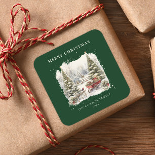 Elegant Vintage VattenfärgsJulgranar Fyrkantigt Klistermärke