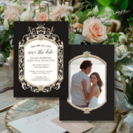 Elegant Vintage Victorian Black i Guld-foto Inbjudningar