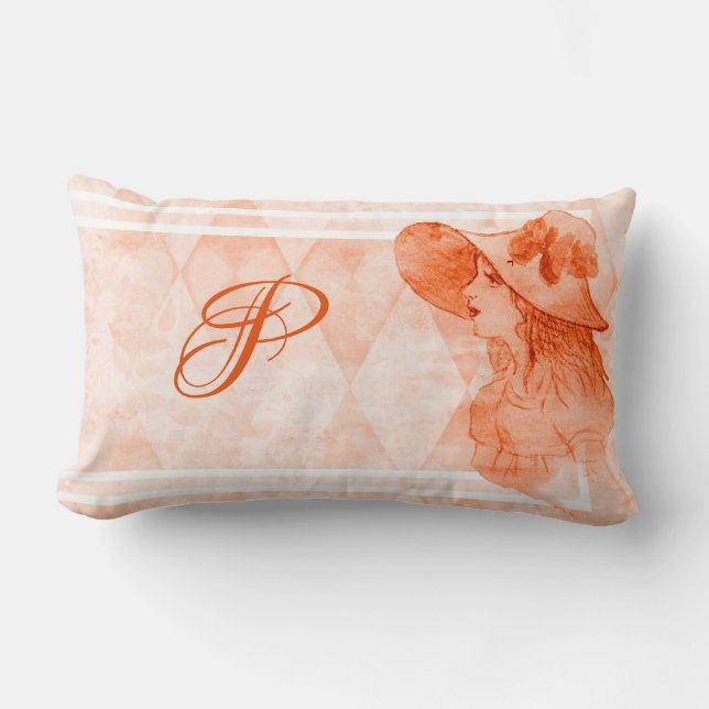 Elegant Vintage Victorian Dam Monogram Lumbarkudde (Framsida)