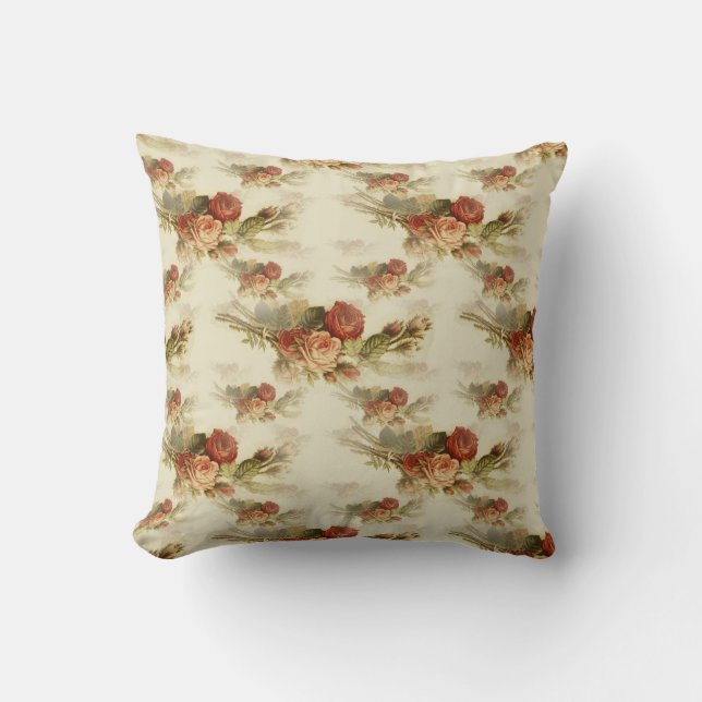 Elegant Vintage Victorian Ro Blommönster Kudde (Framsida)