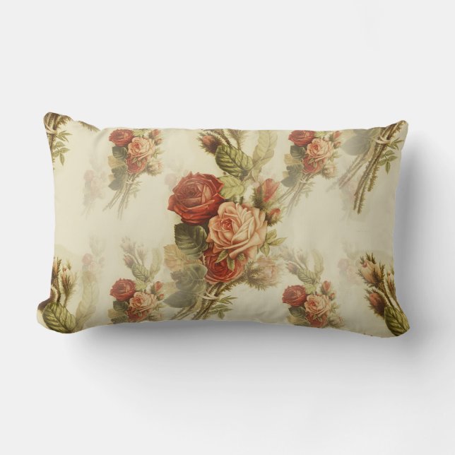 Elegant Vintage Victorian Ro Blommönster Lumbarkudde (Framsida)
