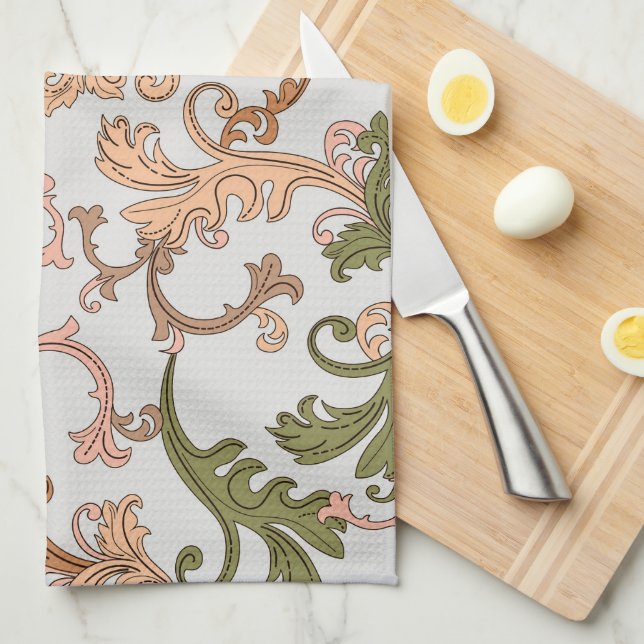 Elegant Vintage Victorisk Boho Blad Bakgrund | Kökshandduk (Vikt i Fjärdedel)