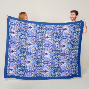 Elegant Vintage Viktorian Blue-Blommönster Fleecefilt