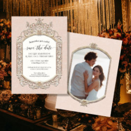 Elegant Vintage Viktorian Rosa och Guld Fotografi Inbjudningar