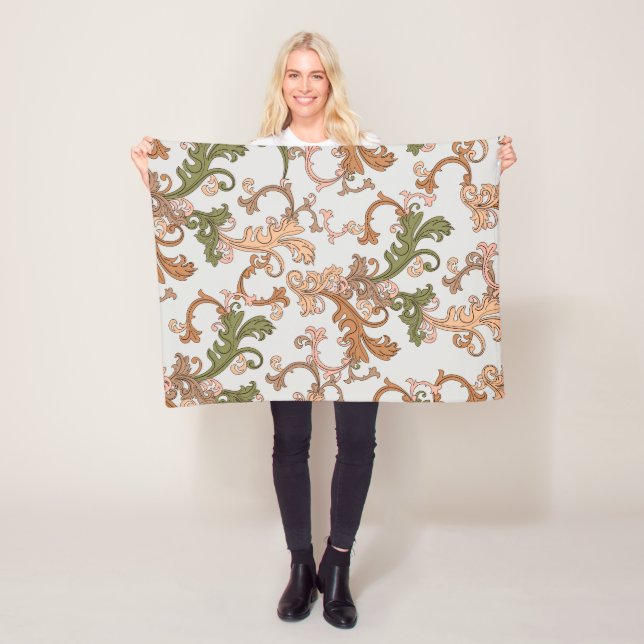 Elegant Vintage Viktoriansk Boho Blad Bakgrund | Fleecefilt (På plats)