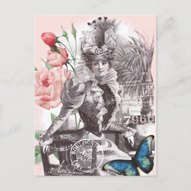 Elegant Vintage Viktoriansk Modedräkt Kvinna Vykort (Framsida)