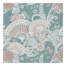 Elegant Vintage Viktorianska Fläktar Blommig Spets