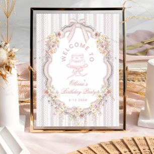 Elegant Vintage Vildblomma Båge Födelsedags Välkom Poster