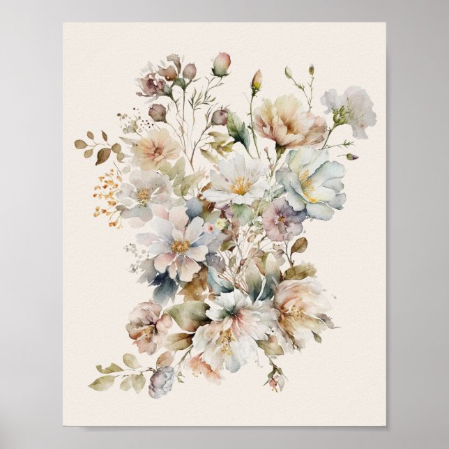 Elegant Vintage Vildbloms Konstverk Poster (Framsidan)