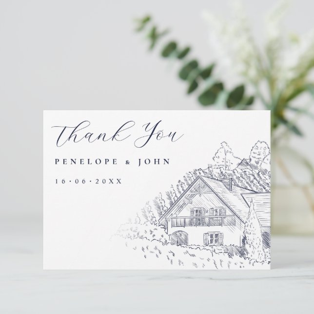 Elegant Vintage Vingårdsillustration Bröllop Tack Kort (Stående Fram)