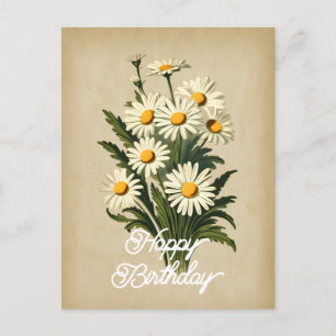Elegant Vintage Vit Daisy Blomma Glad Födelsedag Vykort