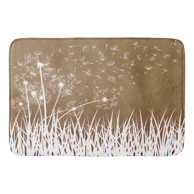 Elegant Vintage Vit konturavgränsning Dandelion i  Badrumsmatta (Framsidan)