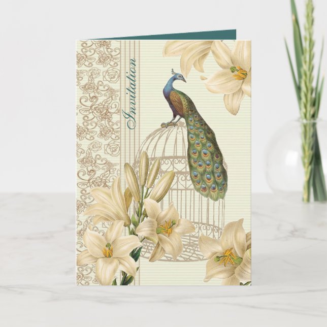 elegant Vintage, vit liljefåg blommigt bröllop Inbjudan (Framsida)