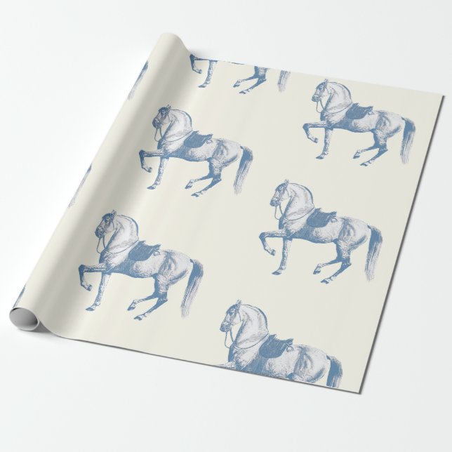 Elegant Vintage Vit Lipizzanerhäst Damblå Presentpapper (Utrullad)