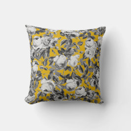 Elegant Vintage Vit ros Mustard Gult Kudde