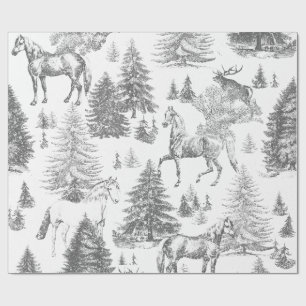 Elegant Vintage Vita Hästar i Snö Skog Toile Presentpapper