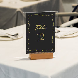 Elegant Vintage Whimsical Black och Guld Bröllop Bordsnummer