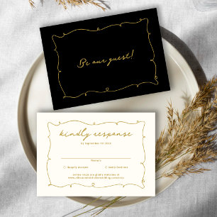 Elegant Vintage Whimsical Black och Guld Bröllop OSA Kort