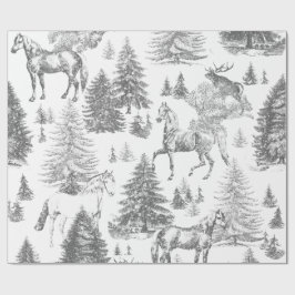 Elegant Vintage White Horses i Snö Skogen Toile Presentpapper