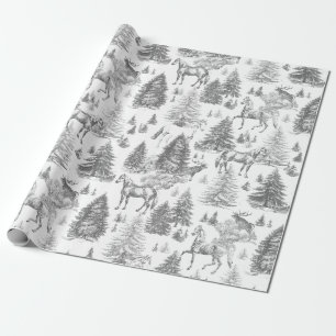 Elegant Vintage White Horses i Snö Skogen Toile Presentpapper