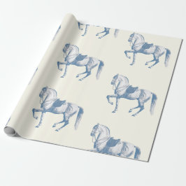 Elegant Vintage White Lipizzaner Horse Dusty Blue Presentpapper