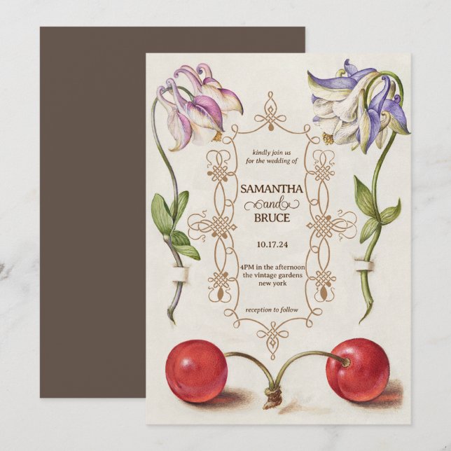 Elegant Vintage Wildblomma | BLOMMIGT BRÖLLOP Inbjudningar (Fram/baksida)