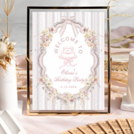 Elegant Vintage Wildflower Bow Birthday Welcome Poster