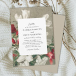 Elegant Vintage Winter Blommigtar Bröllop Inbjudningar<br><div class="desc">Den här vackra inbjudan från elegant bröllop innehåller en vintage av blommor av äpple-blommar i rött, grönt och vitt över en rustik canvas-/pärlbakgrund i beige. Perfekt för ett jultema bröllop, ett vinterbröllop eller ett där det är färg i bröllop. Baksidan är ett motsvarande ljussken, men färg kan anpassas om så...</div>