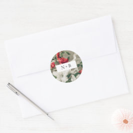 Elegant Vintage Winter Blommigts Monogram Bröllop Runt Klistermärke