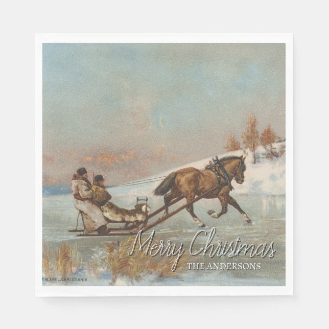 Elegant Vintage Winter Sleigh Ride Scene Pappersservett (Framsidan)