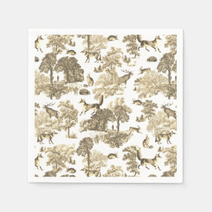 Elegant Vintage Woodland Fox Guld Beige Toile Pappersservett