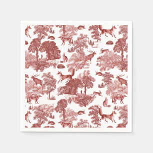 Elegant Vintage Woodland Fox Rabbit Red Toile Pappersservett